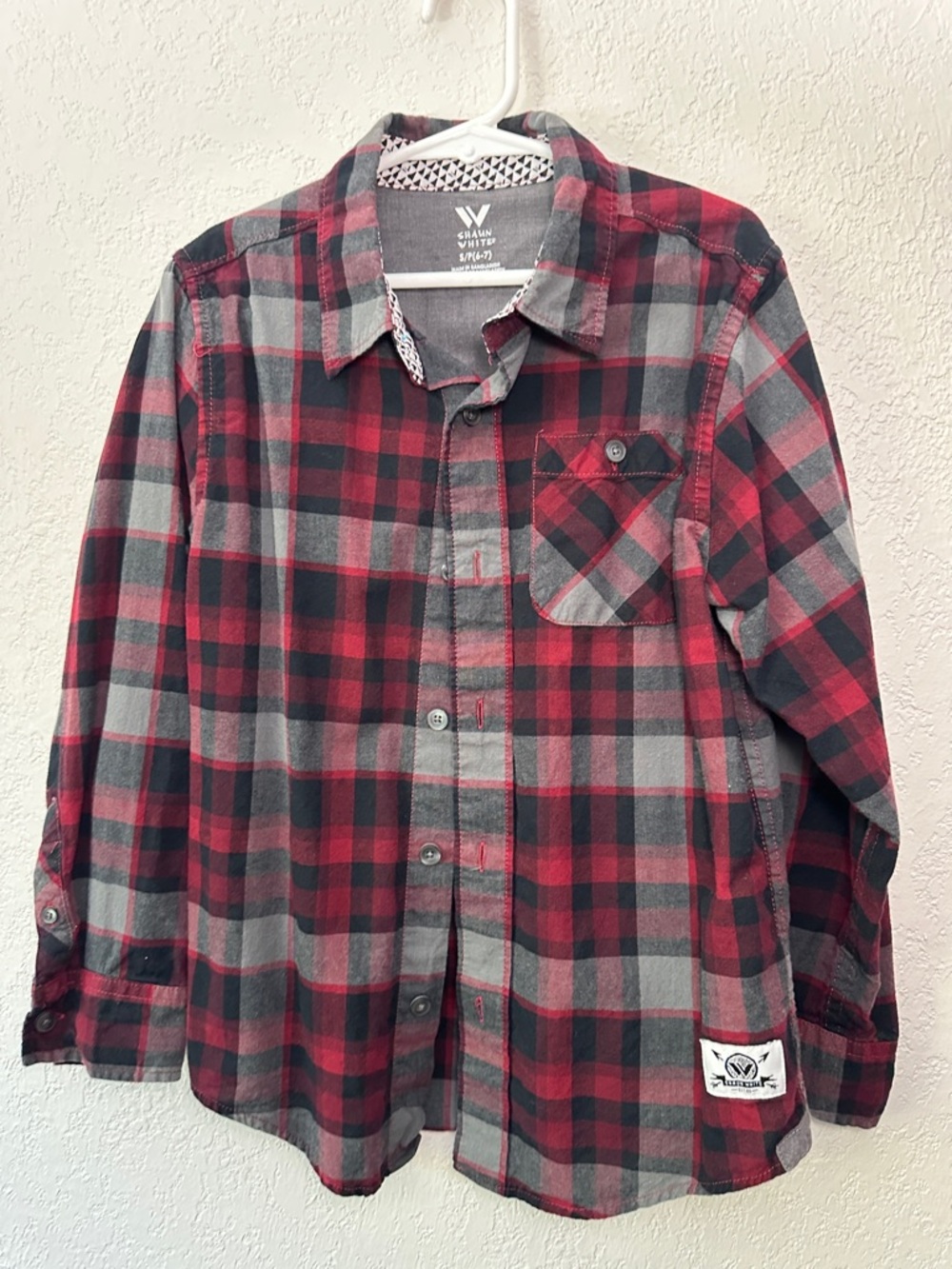 Shaun White Red and Gray Plaid Button-Up Shirt